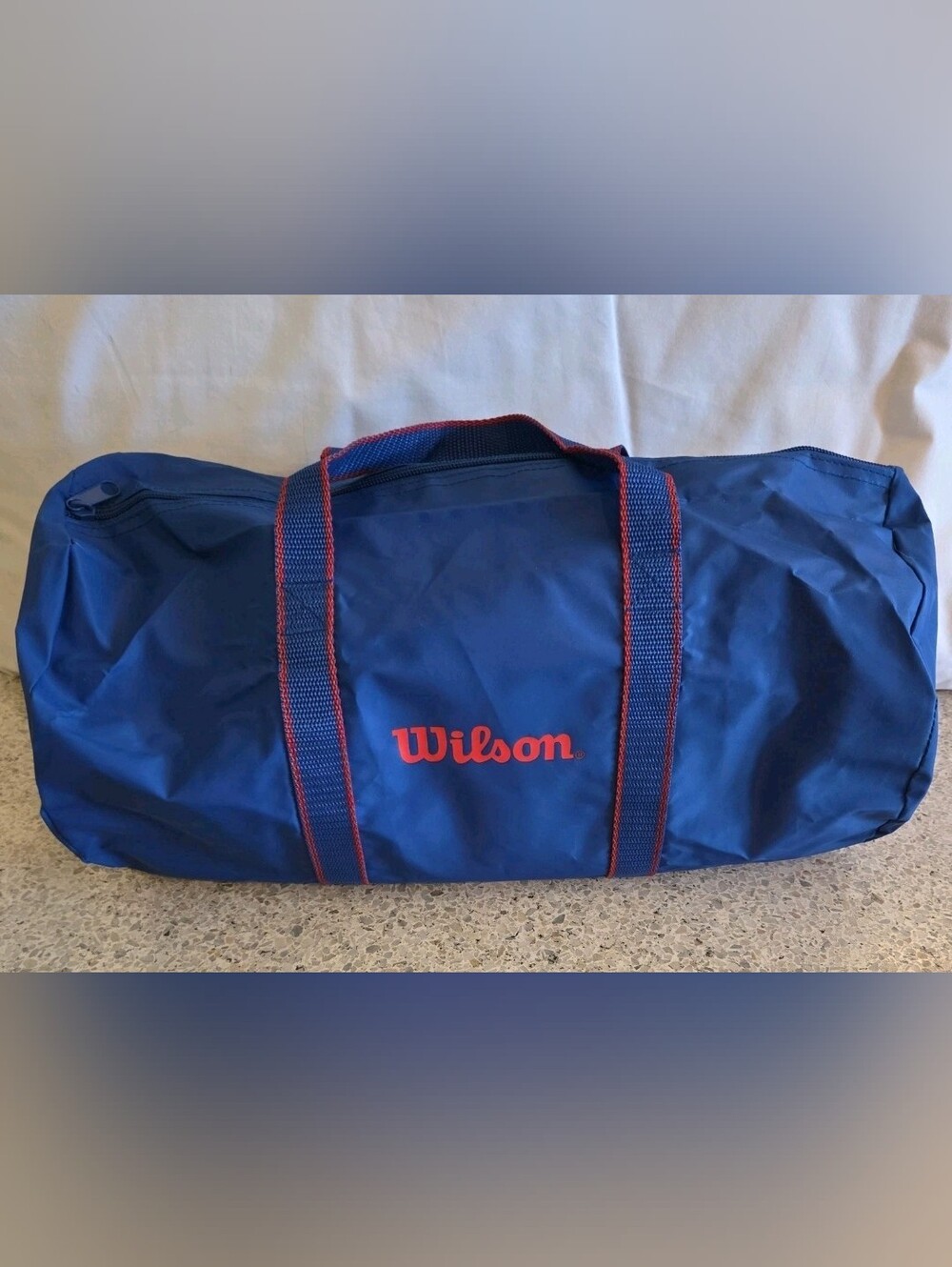 NWOT Vintage Retro Style Wilson Duffle Gym Bag Red Blue Barrel Vinyl 16 In